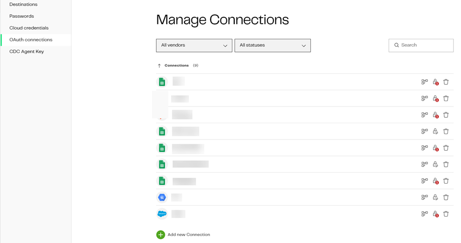 Manage Connections dialog in Data Loader
